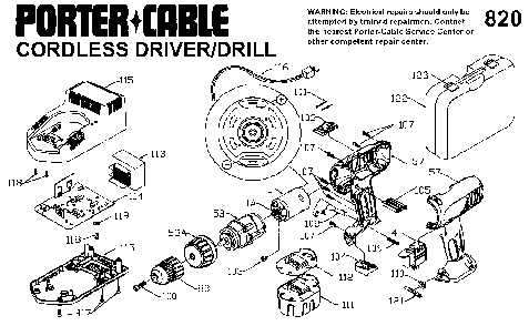 Exploded Diagram A Diagram and Parts List for 9820 Type 1 Porter Cable Cordless Drill